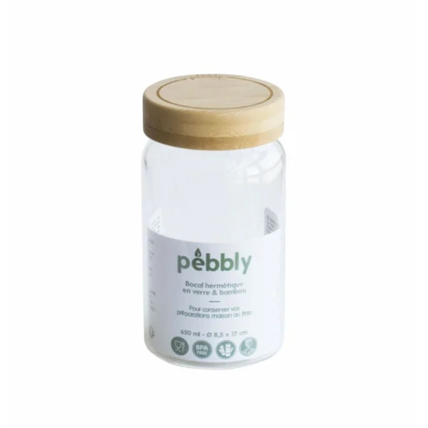 pas cher De gros 🔥 Boîte de Conservation en Verre et Bambou Rond 650 ml Pebbly ✔️ 1